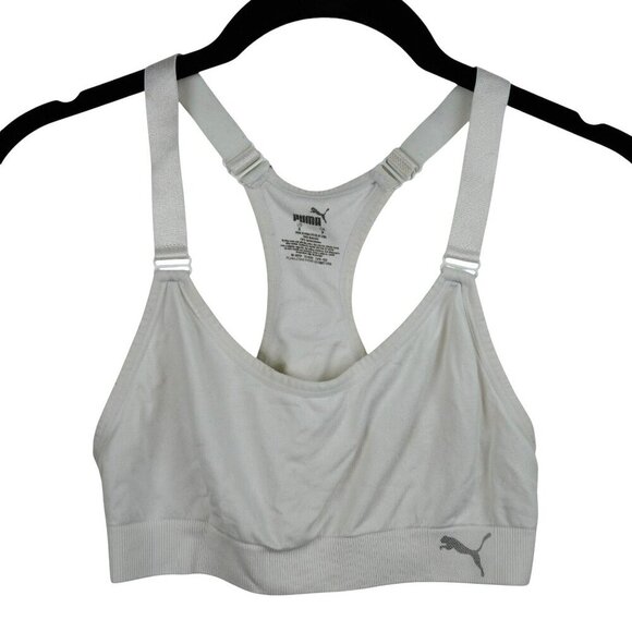 Puma Womens Racerback Sports Bra‎ S White Nylon/Spandex - Picture 1 of 3